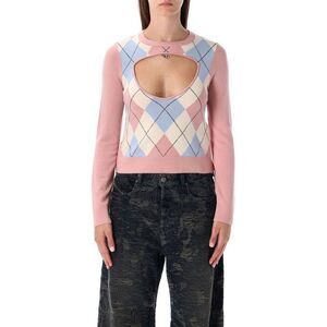 DIESEL Women's Argyle Knit Sweater with Chest Cutout Women PINK Sweaters &